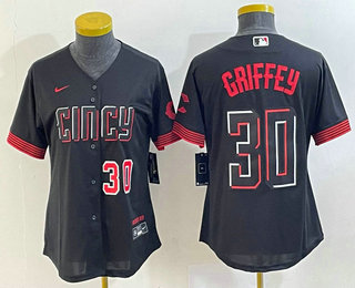 Women's Cincinnati Reds #30 Ken Griffey Jr Number Black 2023 City Connect Cool Base Stitched Jersey 03