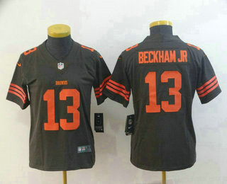 Women's Cleveland Browns #13 Odell Beckham Jr Brown 2016 Color Rush Stitched NFL Nike Limited Jersey