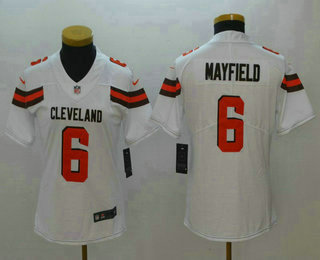 Women's Cleveland Browns #6 Baker Mayfield Browns White 2018 Vapor Untouchable Stitched NFL Nike Limited Jersey