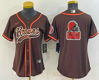 Women's Cleveland Browns Brown Team Big Logo With Patch Cool Base Stitched Baseball Jersey