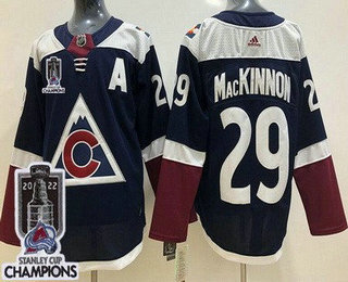 Women's Colorado Avalanche #29 Nathan MacKinnon Navy Alternate 2022 Stanley Cup Champions Stitched Jersey