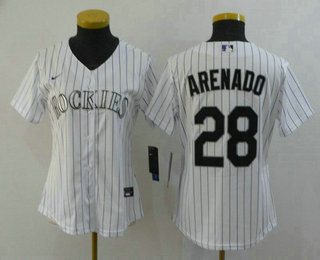 Women's Colorado Rockies #28 Nolan Arenado White Stitched MLB Cool Base Nike Jersey