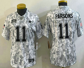 Women's Dallas Cowboys #11 Micah Parsons 2024 FUSE Arctic Camo Salute to Service Limited Stitched Jersey