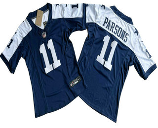 Women's Dallas Cowboys #11 Micah Parsons Blue Thanksgiving FUSE Vapor Limited Stitched Jersey