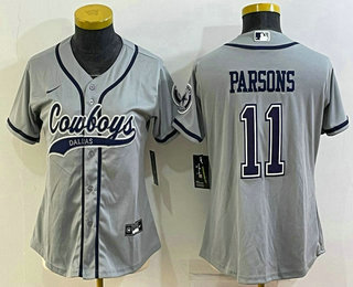 Women's Dallas Cowboys #11 Micah Parsons Grey With Patch Cool Base Stitched Baseball Jersey