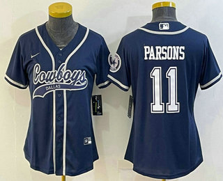 Women's Dallas Cowboys #11 Micah Parsons Navy Blue With Patch Cool Base Stitched Baseball Jersey