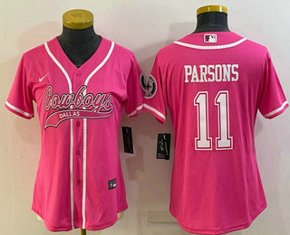 Women's Dallas Cowboys #11 Micah Parsons Pink With Patch Cool Base Stitched Baseball Jersey