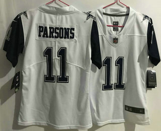 Women's Dallas Cowboys #11 Micah Parsons White 2021 Color Rush Stitched NFL Nike Limited Jersey