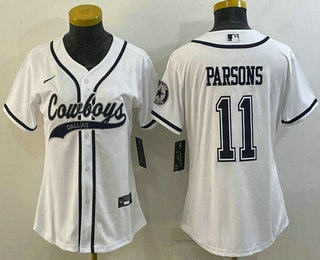 Women's Dallas Cowboys #11 Micah Parsons White With Patch Cool Base Stitched Baseball Jersey