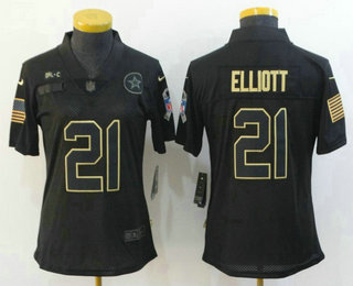 Women's Dallas Cowboys #21 Ezekiel Elliott Black 2020 Salute To Service Stitched NFL Nike Limited Jersey