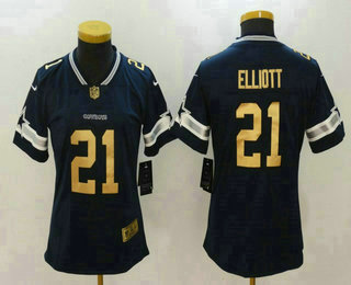 Women's Dallas Cowboys #21 Ezekiel Elliott Navy Blue With Gold 2017 Vapor Untouchable Stitched NFL Nike Limited Jersey