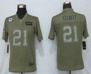 Women's Dallas Cowboys #21 Ezekiel Elliott Olive Camo 2019 Salute To Service Stitched NFL Nike Limited Jersey