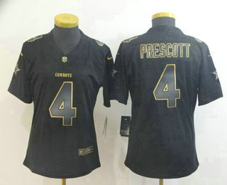 Women's Dallas Cowboys #4 Dak Prescott Black Gold 2019 Vapor Untouchable Stitched NFL Nike Limited Jersey