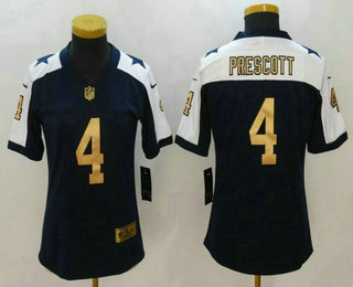 Women's Dallas Cowboys #4 Dak Prescott Blue Thanksgiving with Gold 2017 Vapor Untouchable Stitched Nike Limited Jersey