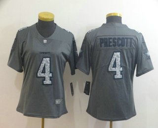 Women's Dallas Cowboys #4 Dak Prescott Gray Fashion Static 2019 Vapor Untouchable Stitched NFL Nike Limited Jersey