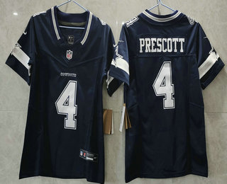 Women's Dallas Cowboys #4 Dak Prescott Navy Blue 2023 FUSE Vapor Stitched Jersey