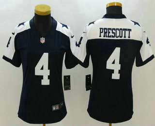 Women's Dallas Cowboys #4 Dak Prescott Navy Blue Thanksgiving 2017 Vapor Untouchable Stitched NFL Nike Limited Jersey