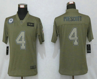 Women's Dallas Cowboys #4 Dak Prescott Olive Camo 2019 Salute To Service Stitched NFL Nike Limited Jersey