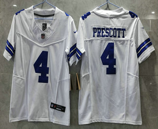 Women's Dallas Cowboys #4 Dak Prescott White 2023 FUSE Vapor Stitched Jersey