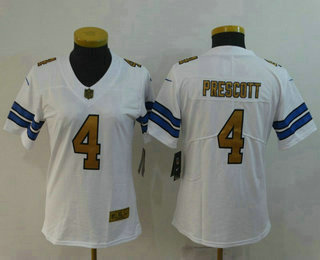 Women's Dallas Cowboys #4 Dak Prescott White with Gold 2017 Vapor Untouchable Stitched Nike Limited Jersey