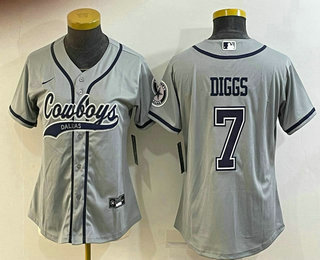 Women's Dallas Cowboys #7 Trevon Diggs Grey With Patch Cool Base Stitched Baseball Jersey