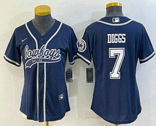 Women's Dallas Cowboys #7 Trevon Diggs Navy Blue With Patch Cool Base Stitched Baseball Jersey