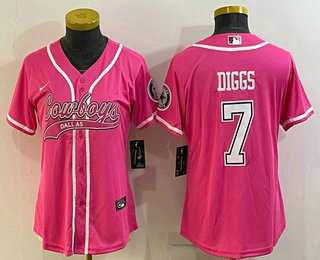 Women's Dallas Cowboys #7 Trevon Diggs Pink With Patch Cool Base Stitched Baseball Jersey