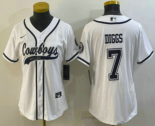 Women's Dallas Cowboys #7 Trevon Diggs White With Patch Cool Base Stitched Baseball Jersey