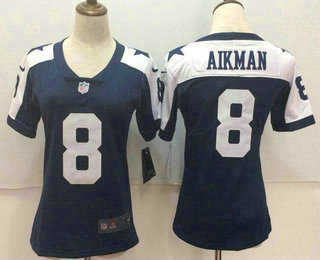 Women's Dallas Cowboys #8 Troy Aikman Blue Thanksgiving 2017 Vapor Untouchable Stitched NFL Nike Limited Jersey