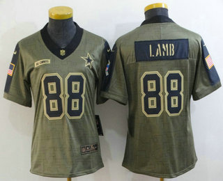 Women's Dallas Cowboys #88 CeeDee Lamb 2021 Olive Salute To Service Limited Stitched Jersey