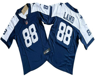 Women's Dallas Cowboys #88 CeeDee Lamb Blue Thanksgiving FUSE Vapor Limited Stitched Jersey