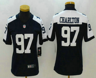 Women's Dallas Cowboys #97 Taco Charlton Blue Thanksgiving 2017 Vapor Untouchable Stitched NFL Nike Limited Jersey