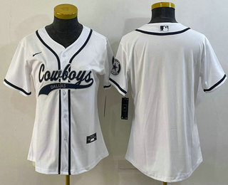 Women's Dallas Cowboys Blank White With Patch Cool Base Stitched Baseball Jersey