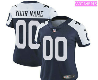 Women's Dallas Cowboys Custom Vapor Untouchable Blue Thanksgiving NFL Nike Limited Jersey