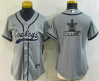 Women's Dallas Cowboys Grey Team Big Logo With Patch Cool Base Stitched Baseball Jersey