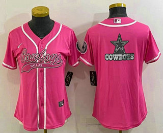 Women's Dallas Cowboys Pink Team Big Logo With Patch Cool Base Stitched Baseball Jersey