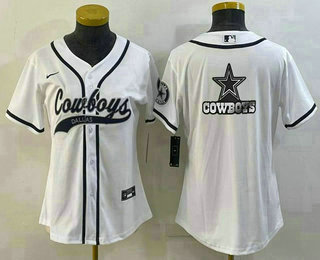 Women's Dallas Cowboys White Team Big Logo With Patch Cool Base Stitched Baseball Jersey