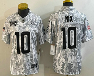 Women's Denver Broncos #10 Bo Nix Arctic Camo 2024 FUSE Salute to Service Limited Stitched Jersey