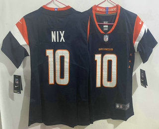 Women's Denver Broncos #10 Bo Nix Navy  Vapor Limited Stitched Jersey