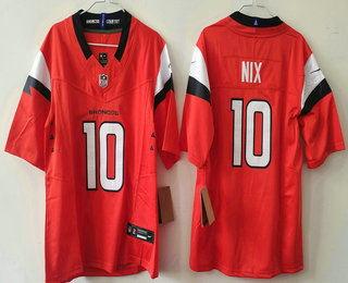 Women's Denver Broncos #10 Bo Nix Orange 2024 FUSE Vapor Limited Stitched Jersey