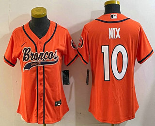 Women's Denver Broncos #10 Bo Nix Orange Cool Base Stitched Baseball Jersey