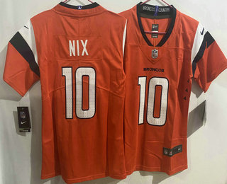 Women's Denver Broncos #10 Bo Nix Orange Vapor Limited Stitched Jersey