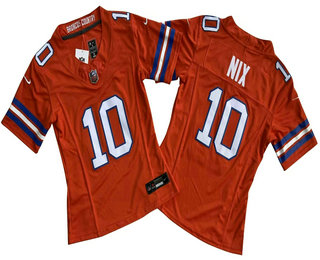 Women's Denver Broncos #10 Bo Nix White Limited Orange Throwback Vapor Jersey