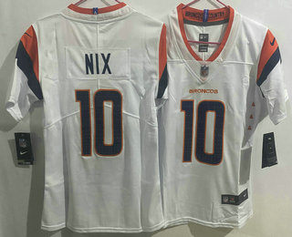 Women's Denver Broncos #10 Bo Nix White Vapor Limited Stitched Jersey