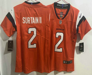 Women's Denver Broncos #2 Patrick Surtain II Limited Orange Vapor Jersey