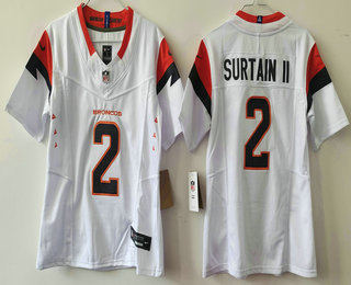 Women's Denver Broncos #2 Patrick Surtain II Limited White FUSE Vapor Jersey