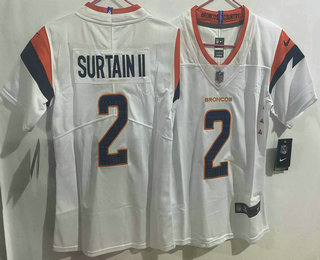 Women's Denver Broncos #2 Patrick Surtain II Limited White Vapor Jersey