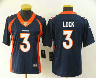 Women's Denver Broncos #3 Drew Lock Navy Blue 2017 Vapor Untouchable Stitched NFL Nike Limited Jersey