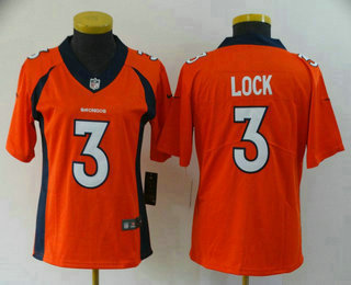 Women's Denver Broncos #3 Drew Lock Orange 2017 Vapor Untouchable Stitched NFL Nike Limited Jersey