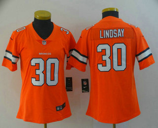 Women's Denver Broncos #30 Phillip Lindsay Orange 2016 Color Rush Stitched NFL Nike Limited Jersey